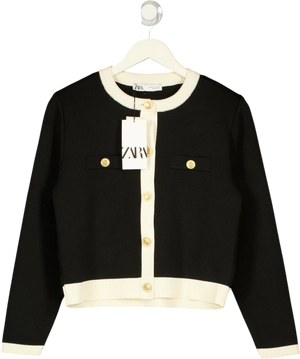 ZARA Black Contrast Trim Golden Button Knit Cardigan UK M