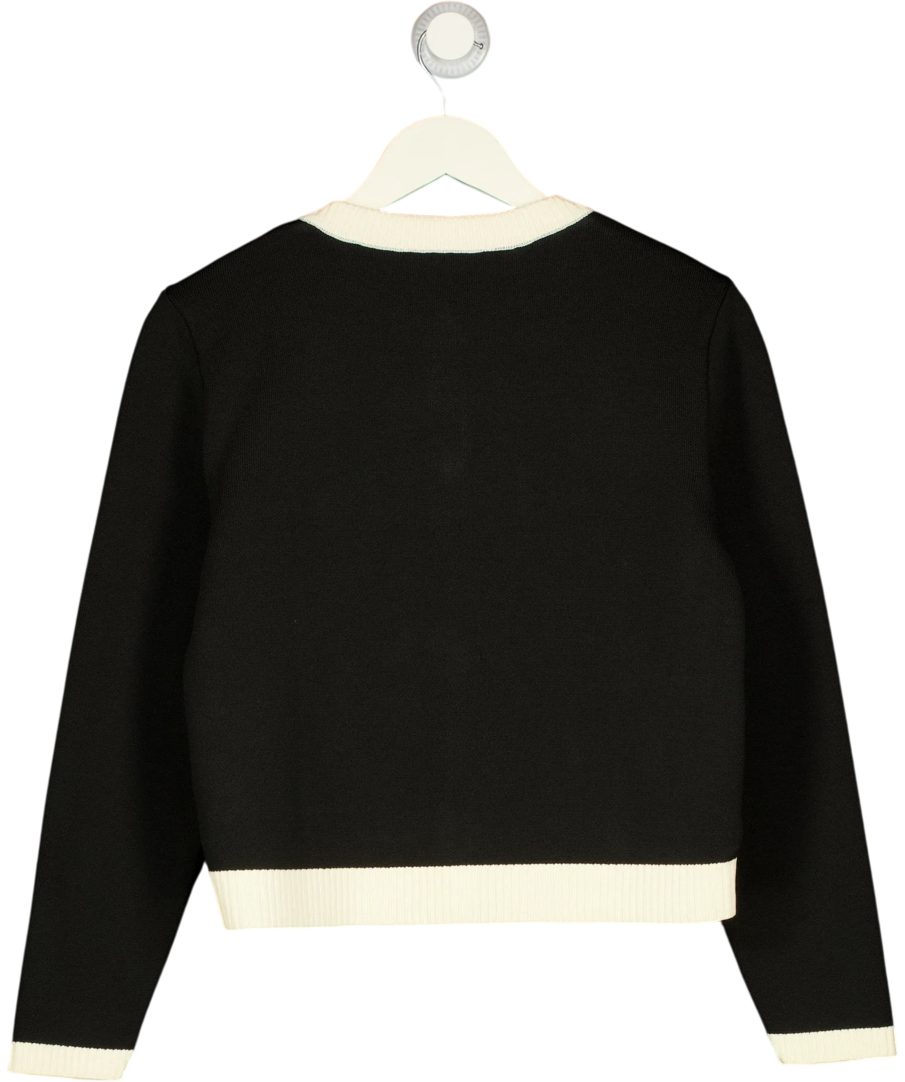 ZARA Black Contrast Trim Golden Button Knit Cardigan, size UK M — back