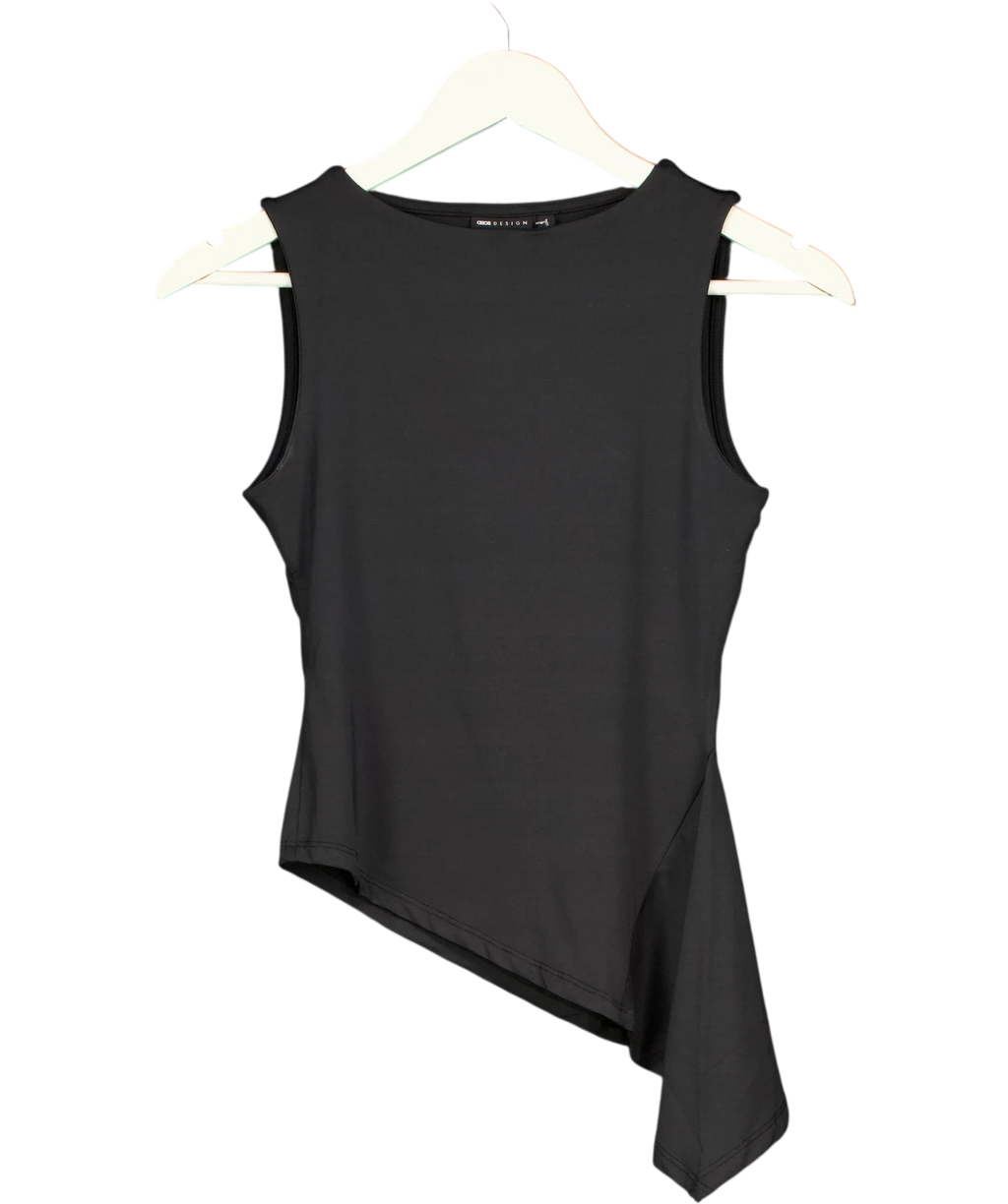 ASOS Black Slash Neck Tank Top With Ruffle Godet Detail Black, size UK 8 — front