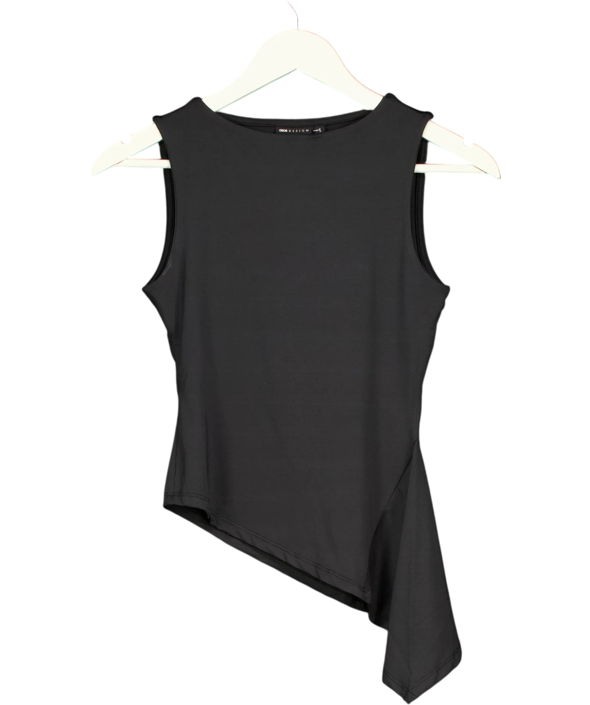 ASOS Black Slash Neck Tank Top With Ruffle Godet Detail Black, size UK 8 — front