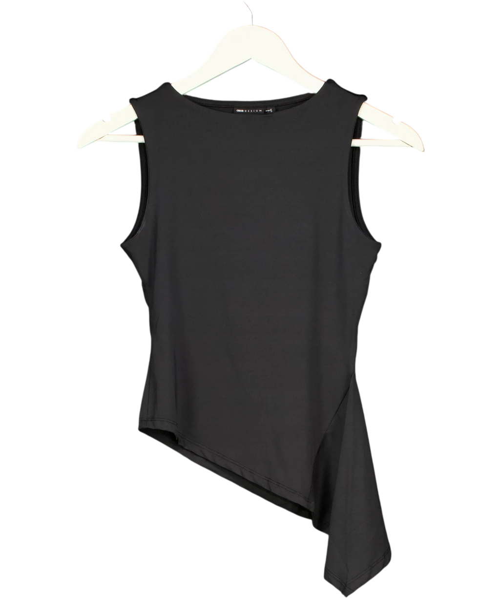 ASOS Black Slash Neck Tank Top With Ruffle Godet Detail Black, size UK 8 — front