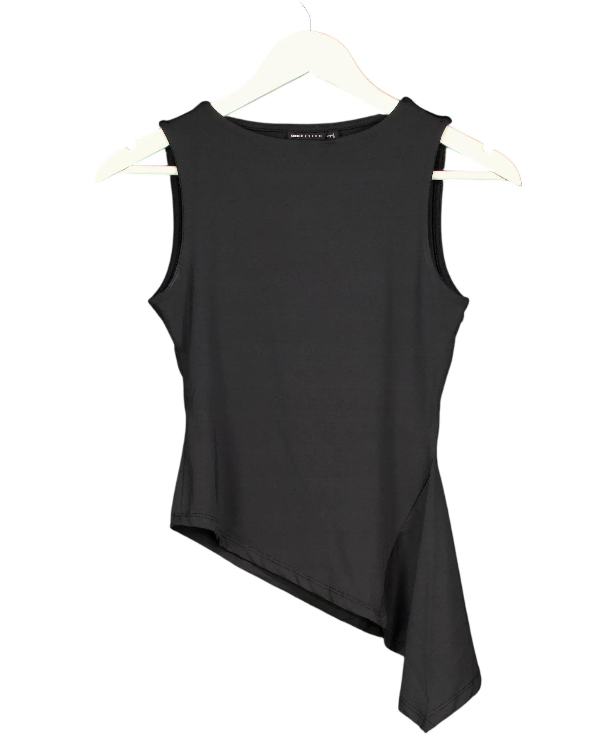 ASOS Black Slash Neck Tank Top With Ruffle Godet Detail Black, size UK 8 — front