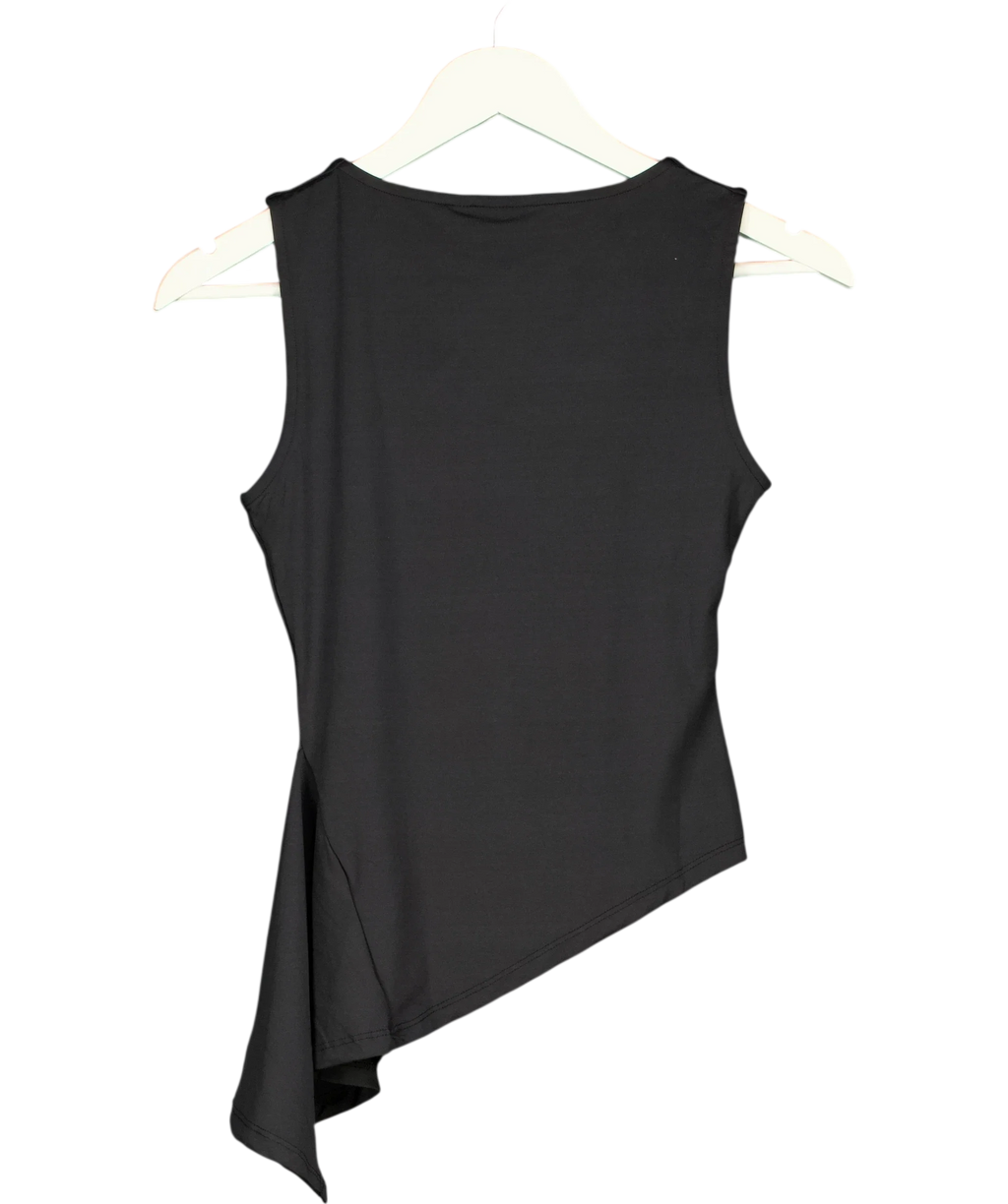 ASOS Black Slash Neck Tank Top With Ruffle Godet Detail Black, size UK 8 — back