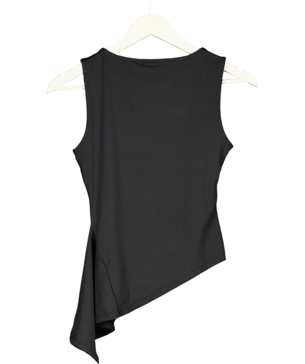 ASOS Black Slash Neck Tank Top With Ruffle Godet Detail Black, size UK 8 — back