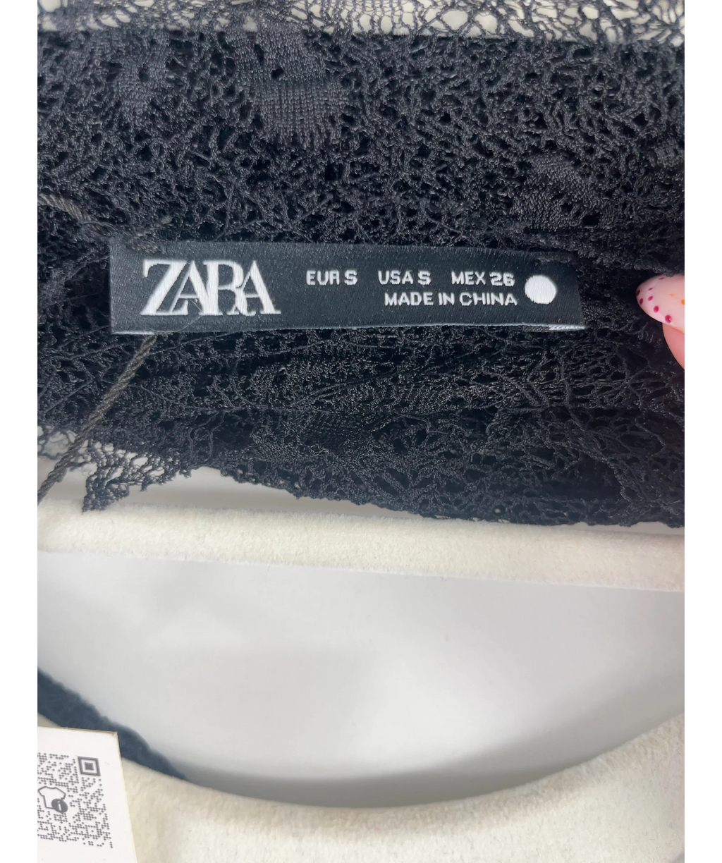 ZARA Black Semi-Sheer Lace Bodysuit Black, size UK S — detail