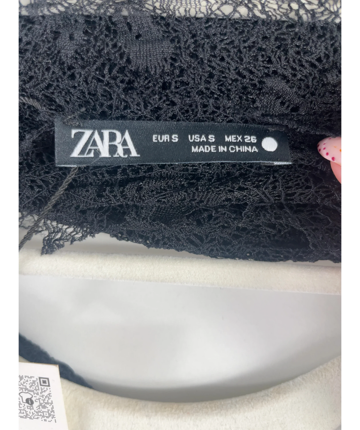ZARA Black Semi-Sheer Lace Bodysuit Black, size UK S — detail