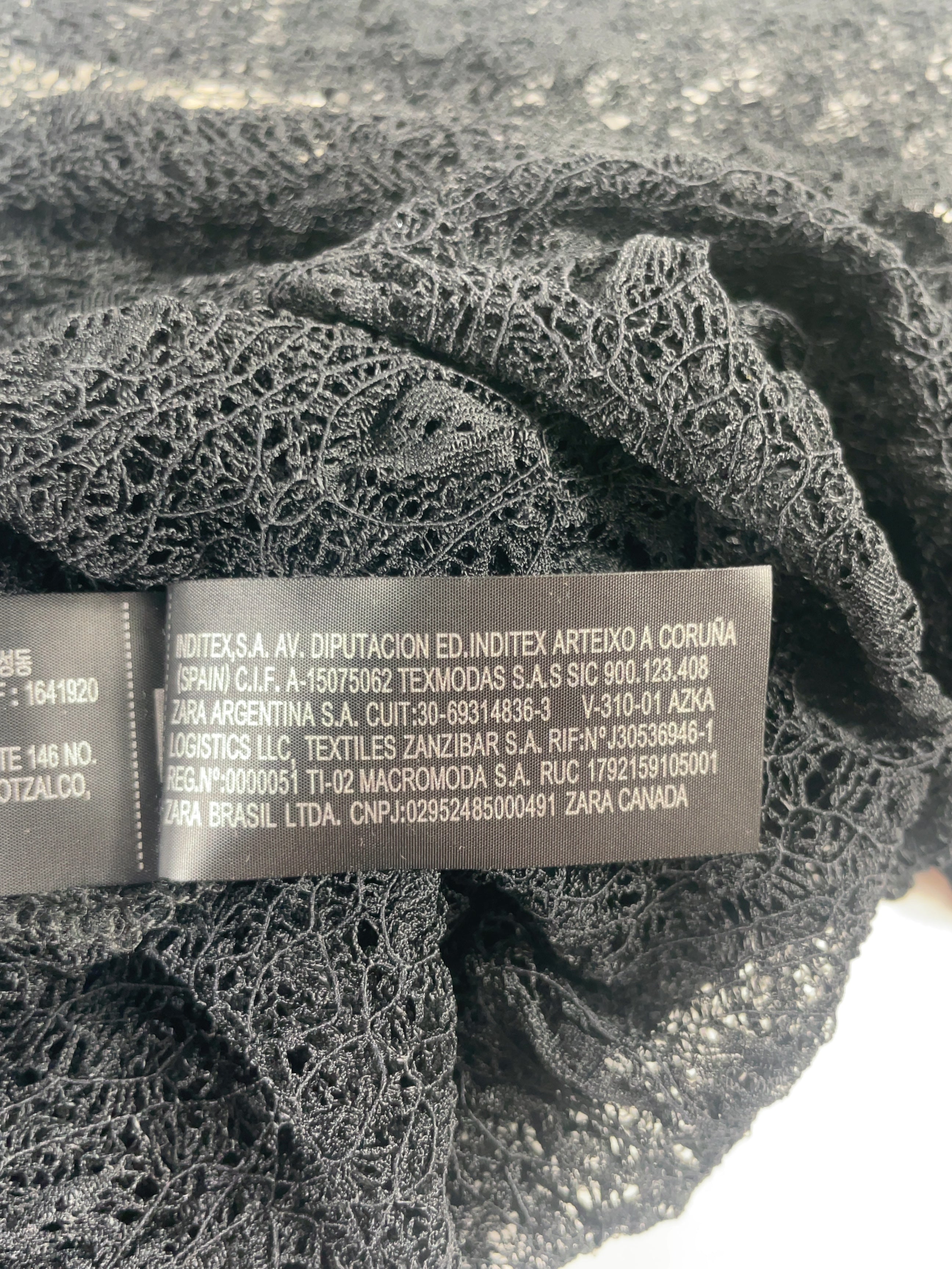 ZARA Black Semi-Sheer Lace Bodysuit Black, size UK S — care label