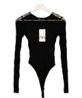 ZARA Black Semi-Sheer Lace Bodysuit Black, size UK S — front