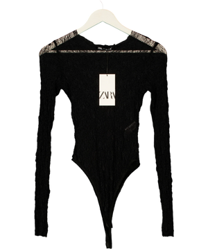 ZARA Semi-sheer Lace Bodysuit Black UK S