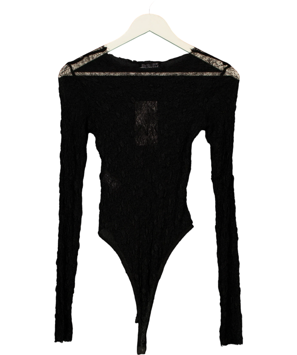 ZARA Black Semi-Sheer Lace Bodysuit Black, size UK S — back