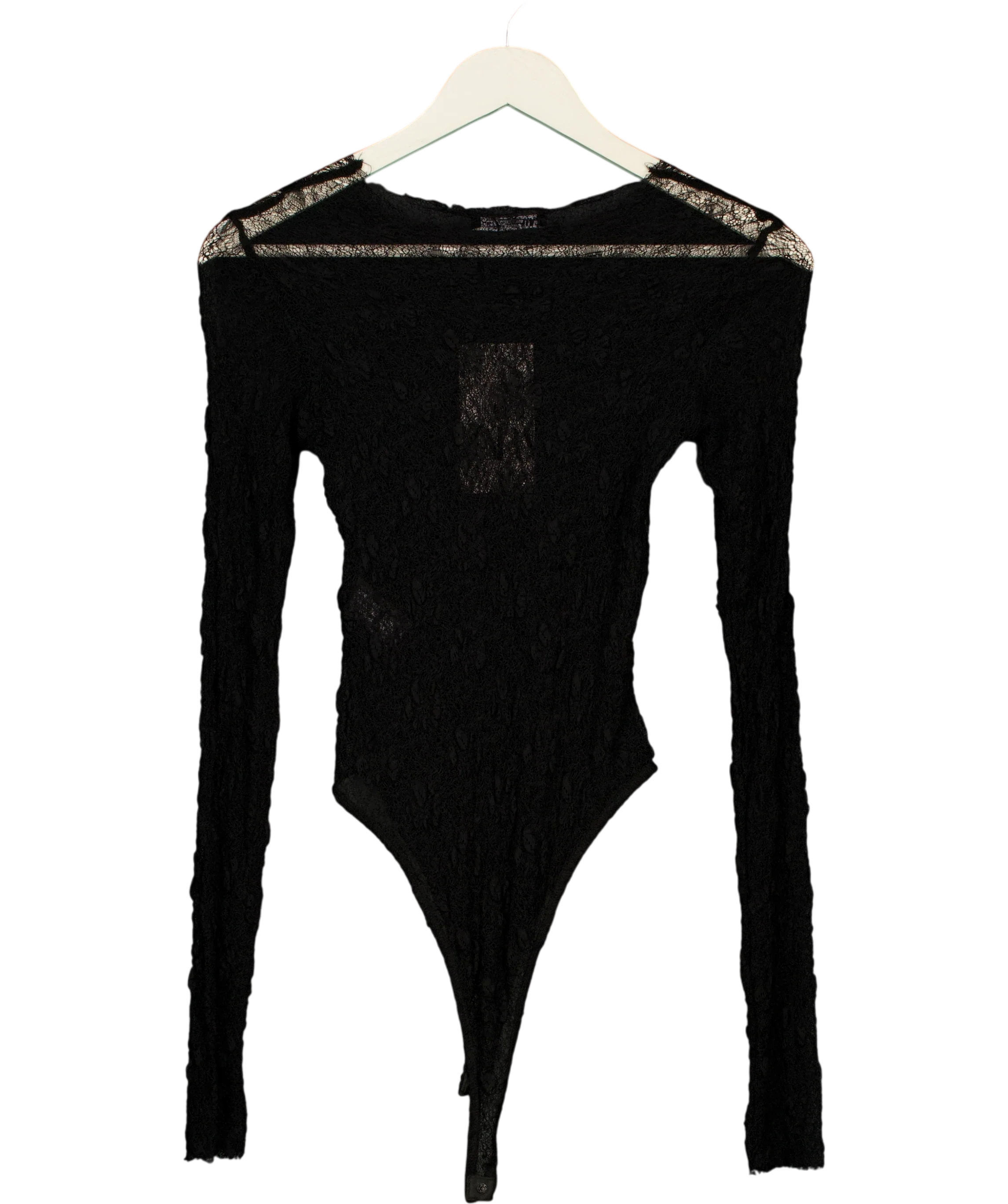 ZARA Black Semi-Sheer Lace Bodysuit Black, size UK S — back