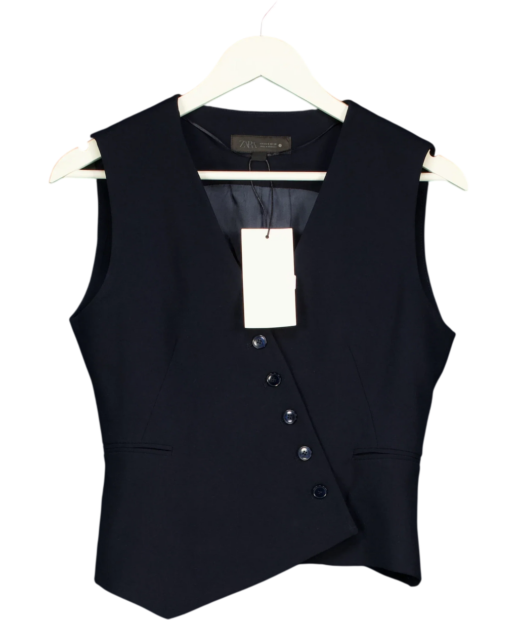 ZARA Blue Asymmetrical Button Vest Top Navy Blue, size UK S — front