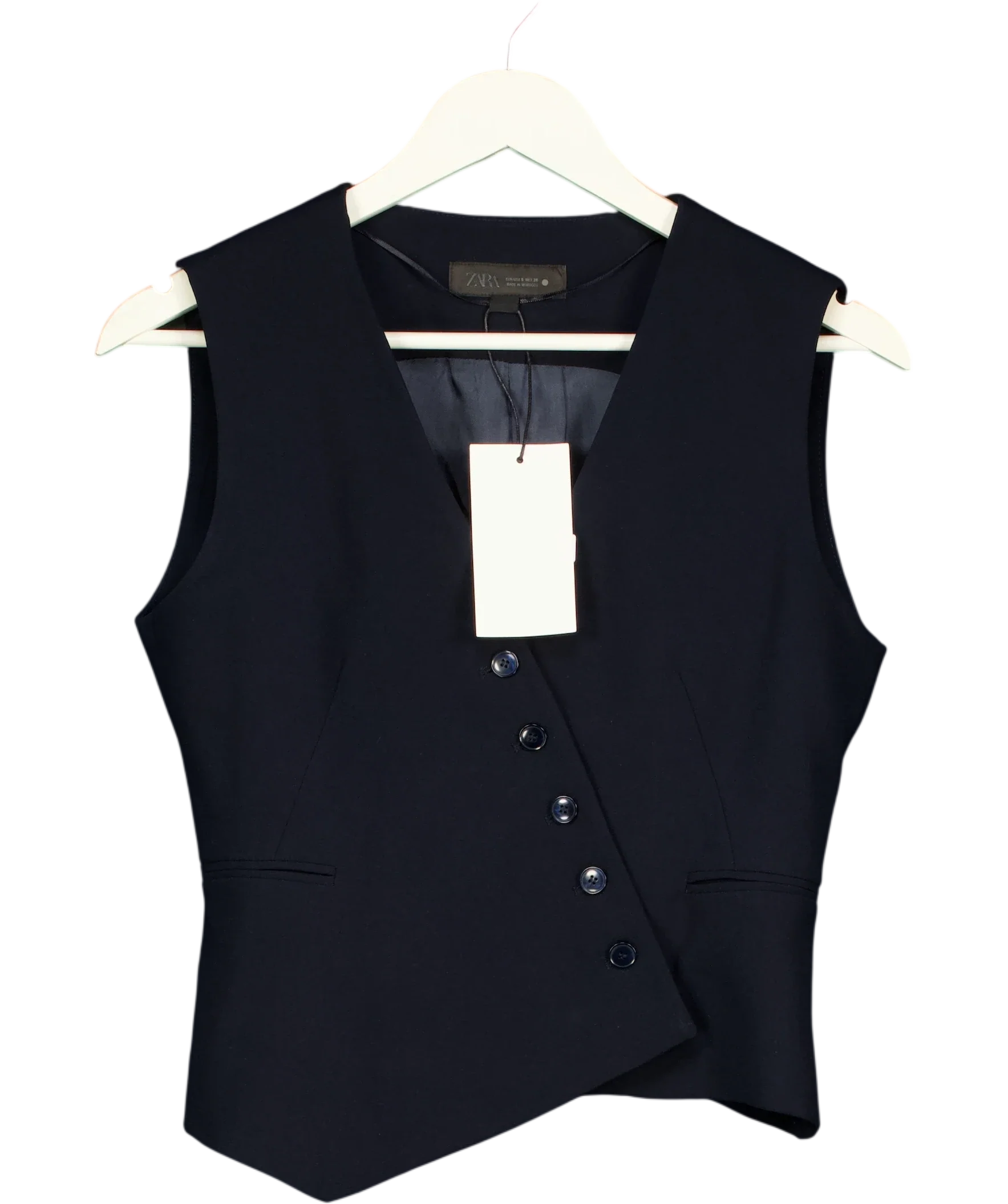 ZARA Blue Asymmetrical Button Vest Top Navy Blue, size UK S — front