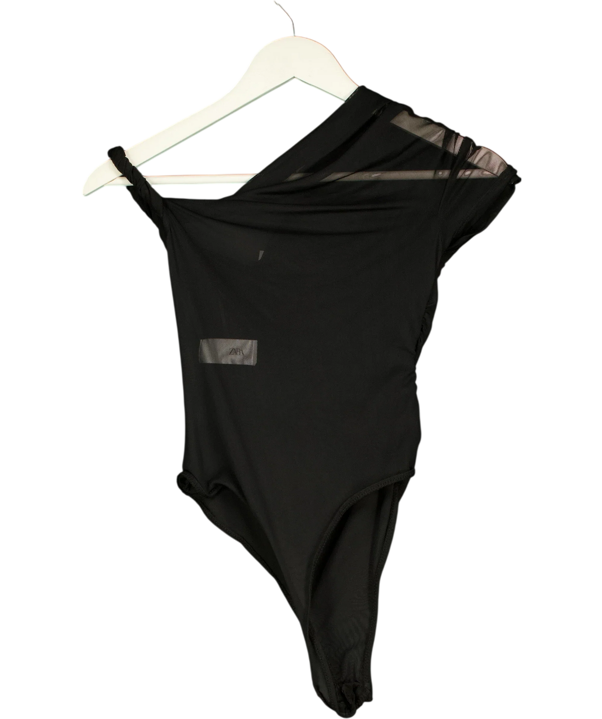 ZARA Black Knotted Asymmetric Tulle Bodysuit Black, size UK S — back
