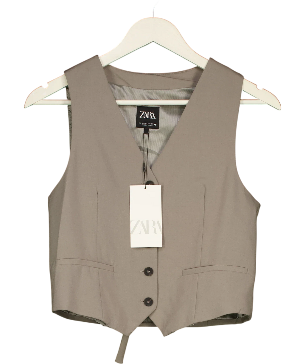 ZARA Grey Taupe Grey Tailored Cropped Waistcoat Vest, size UK S — front