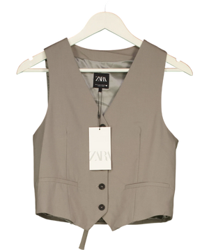 ZARA Taupe Grey Tailored Cropped Waistcoat Vest UK S