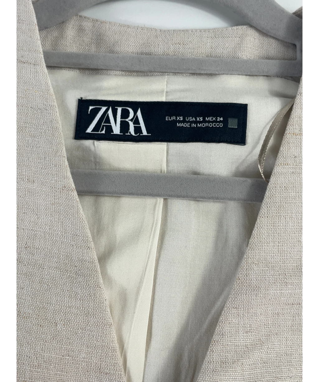 ZARA Cream Tailored Linen Blend Light Beige Waistcoat Vest, size UK XS — detail