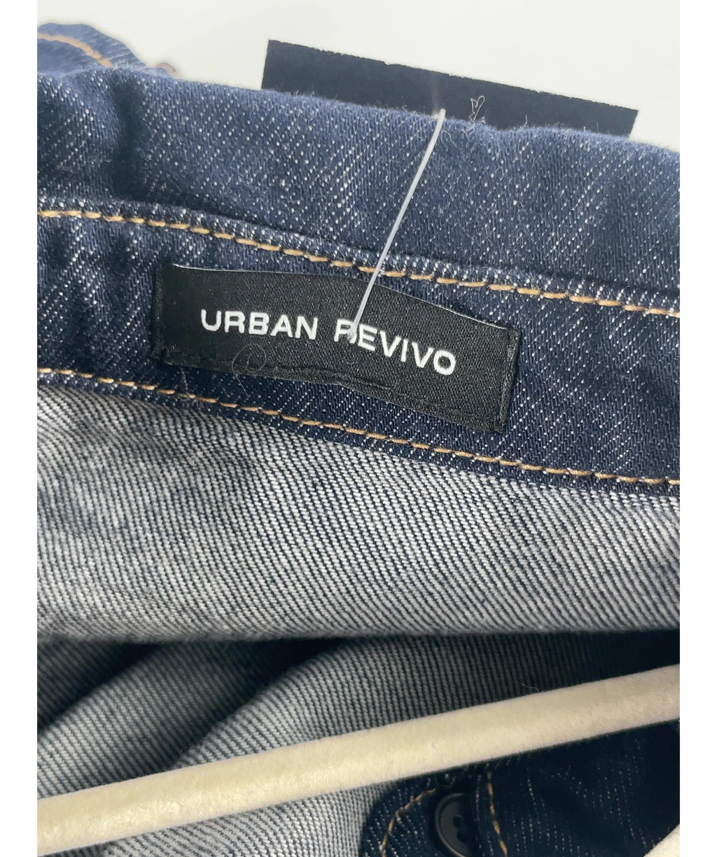Urban Revivo Blue Indigo BLUE Denim Fitted Long Sleeve Shirt (, size UK M — detail