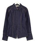 Urban Revivo Blue Indigo BLUE Denim Fitted Long Sleeve Shirt (, size UK M — front