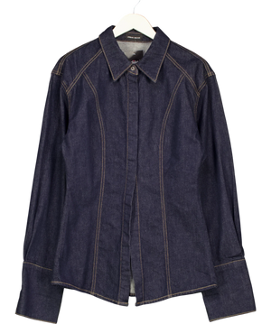 Urban Revivo Indigo Blue Denim Fitted Long Sleeve Shirt ( UK M