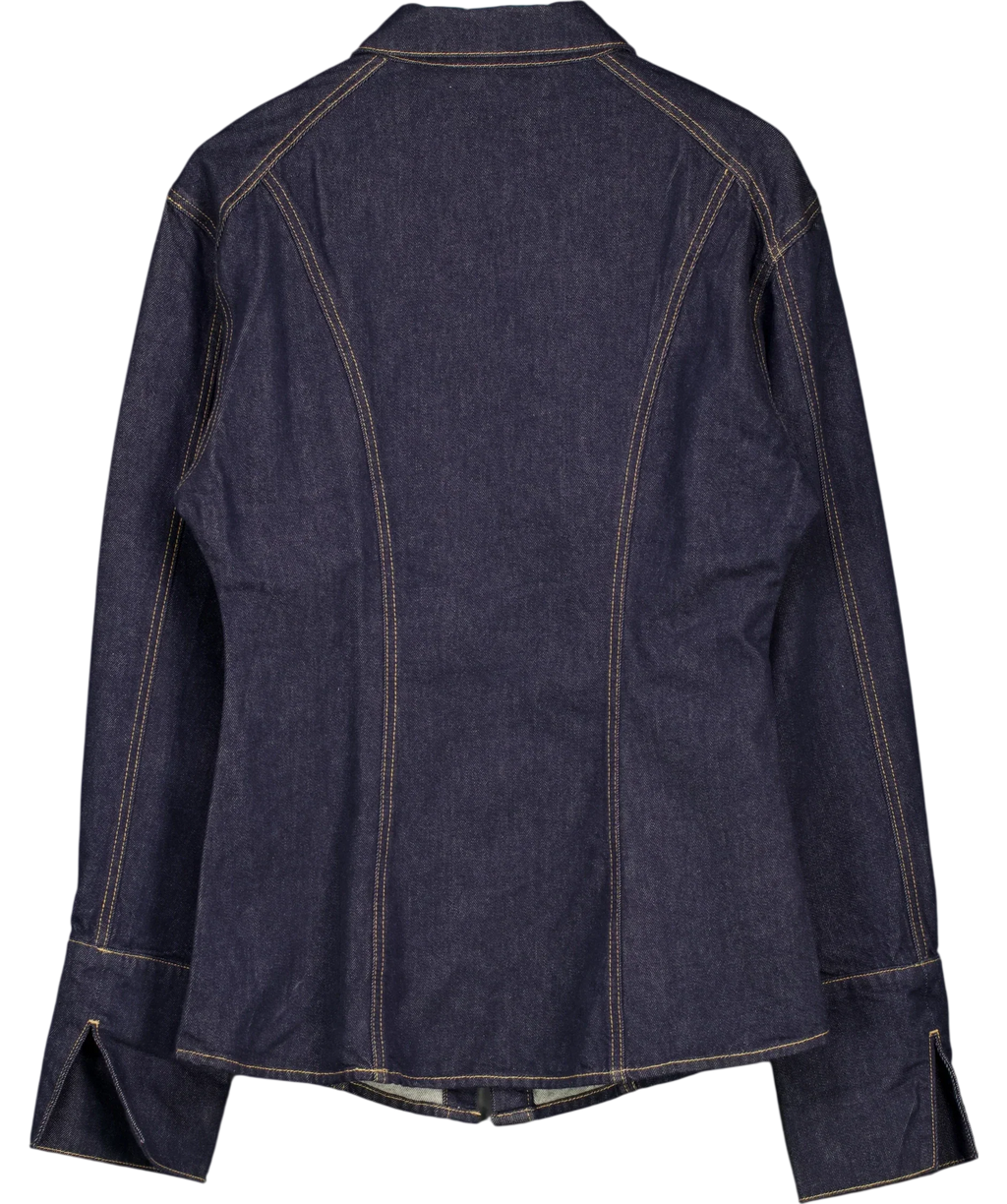 Urban Revivo Blue Indigo BLUE Denim Fitted Long Sleeve Shirt (, size UK M — back