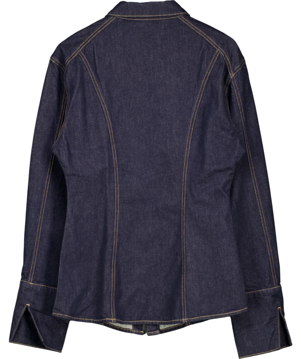 Urban Revivo Blue Indigo BLUE Denim Fitted Long Sleeve Shirt (, size UK M — back