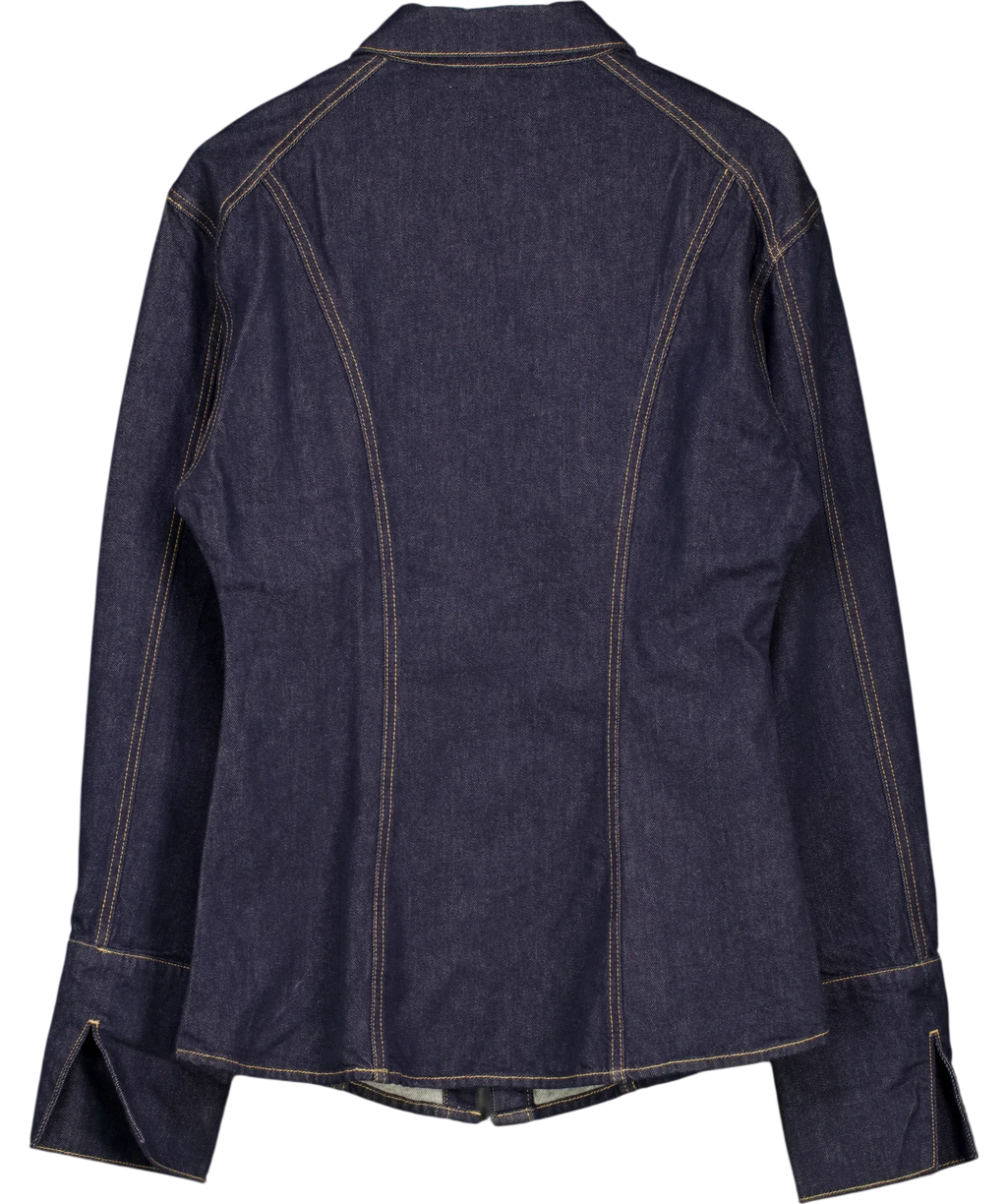 Urban Revivo Blue Indigo BLUE Denim Fitted Long Sleeve Shirt (, size UK M — back
