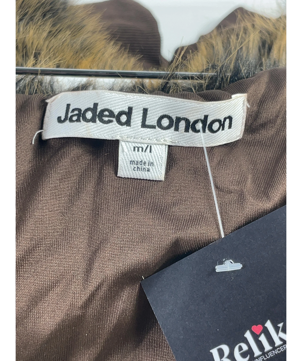 Jaded London Yellow 316 Off The Shoulder Fur Jumper Brown, size UK M/L — detail