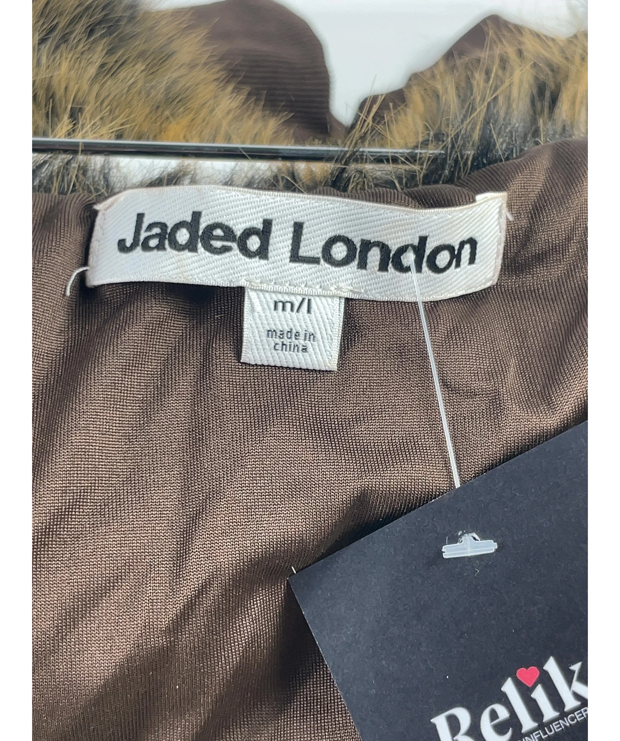 Jaded London Yellow 316 Off The Shoulder Fur Jumper Brown, size UK M/L — detail