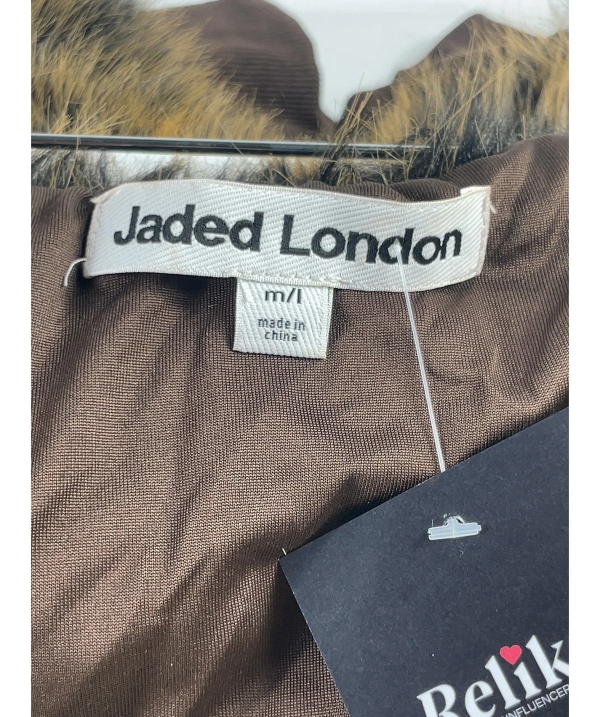 Jaded London Yellow 316 Off The Shoulder Fur Jumper Brown, size UK M/L — detail