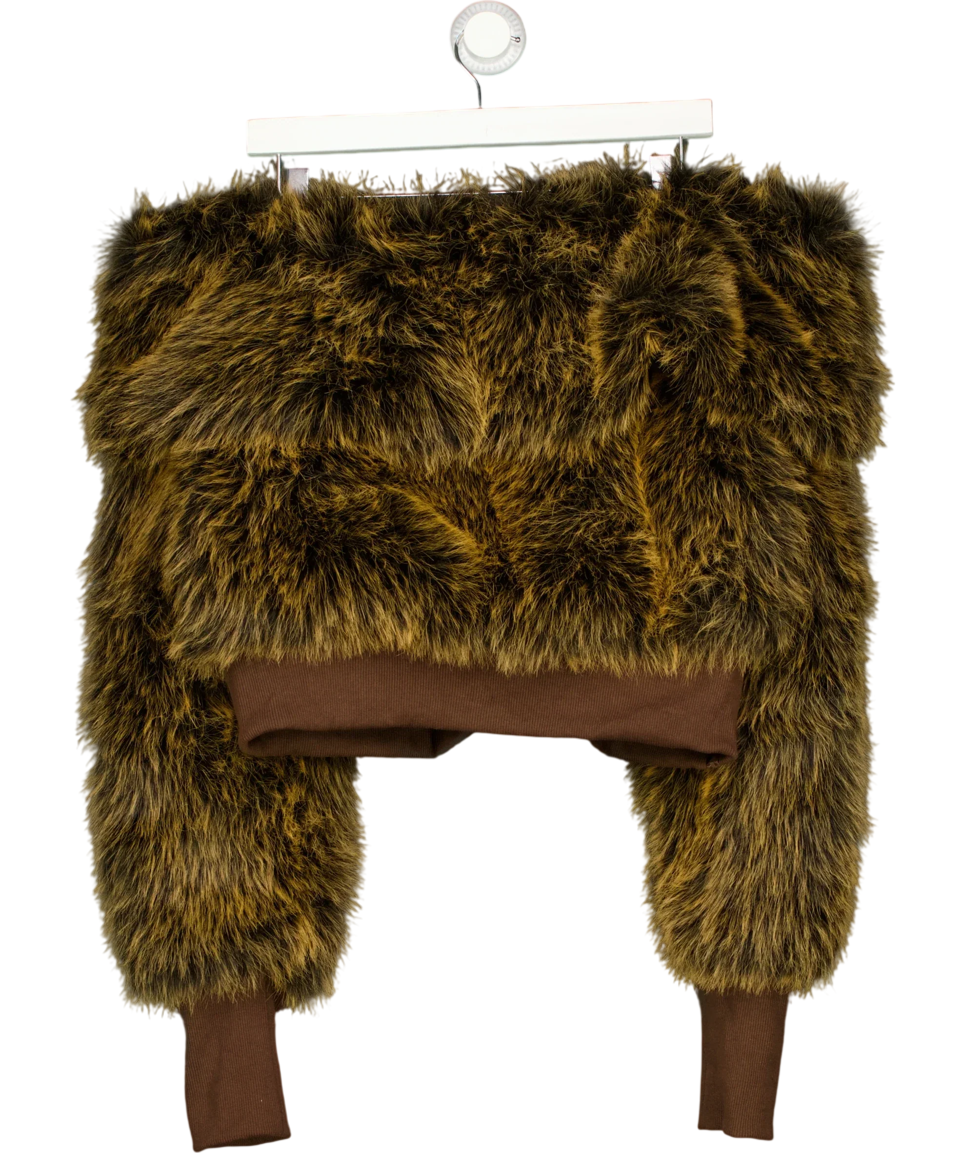 Jaded London Yellow 316 Off The Shoulder Fur Jumper Brown, size UK M/L — front