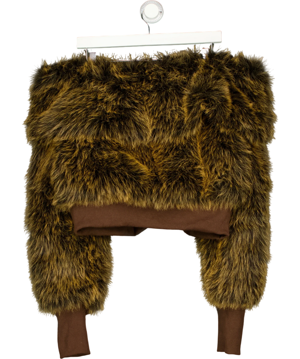 Jaded London Yellow 316 Off The Shoulder Fur Jumper Brown, size UK M/L — front