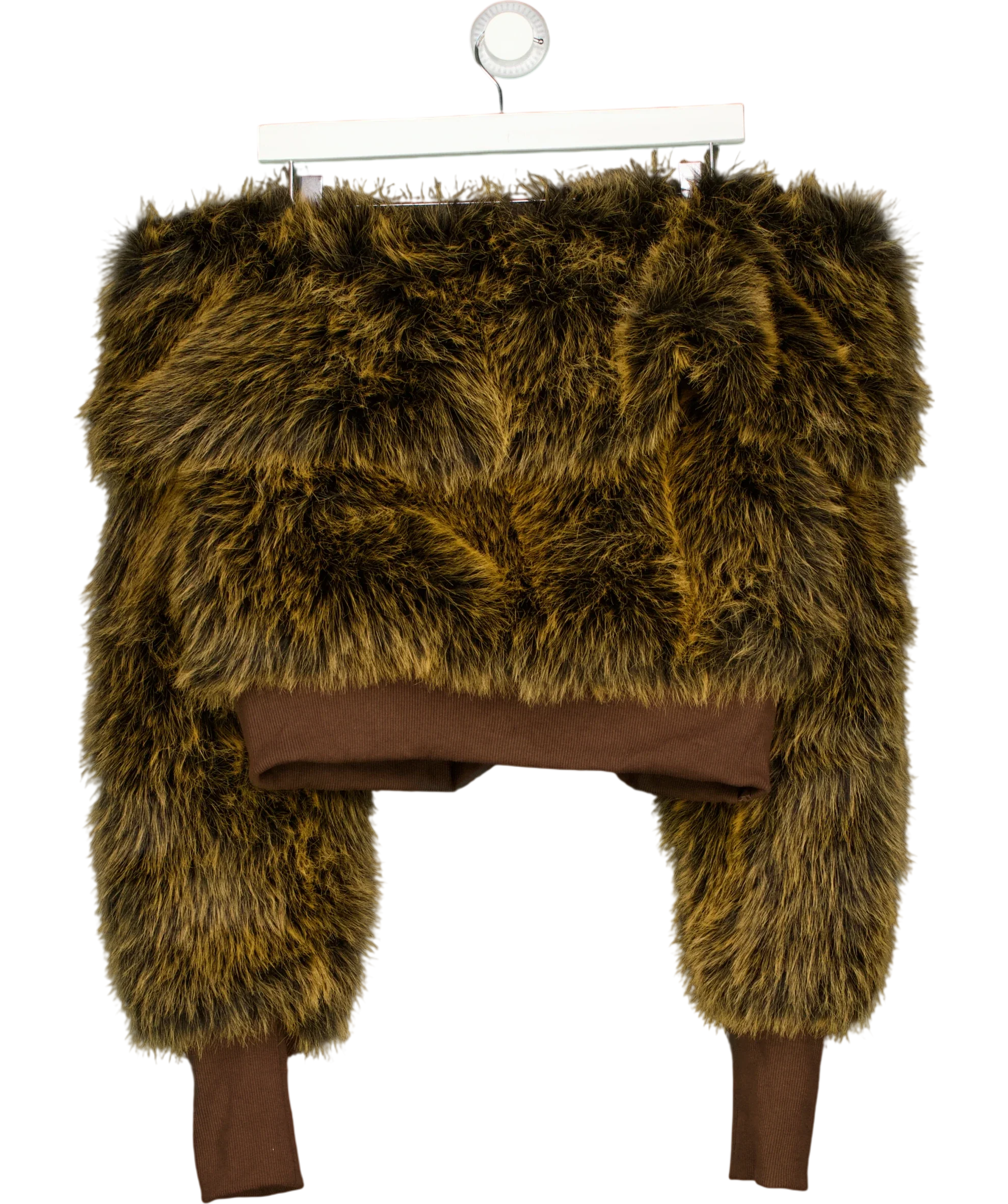 Jaded London Yellow 316 Off The Shoulder Fur Jumper Brown, size UK M/L — front