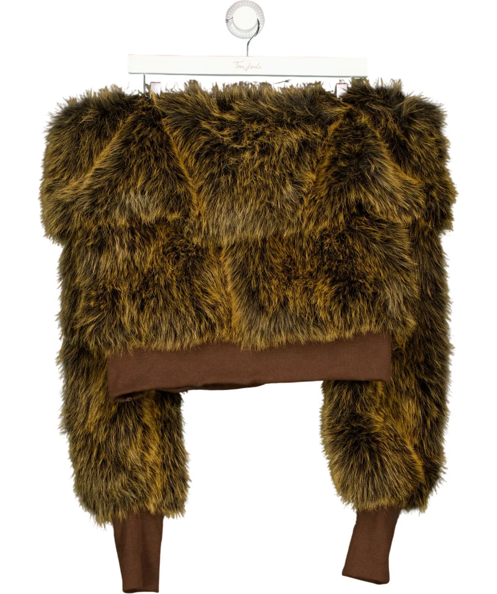 Jaded London Yellow 316 Off The Shoulder Fur Jumper Brown, size UK M/L — back