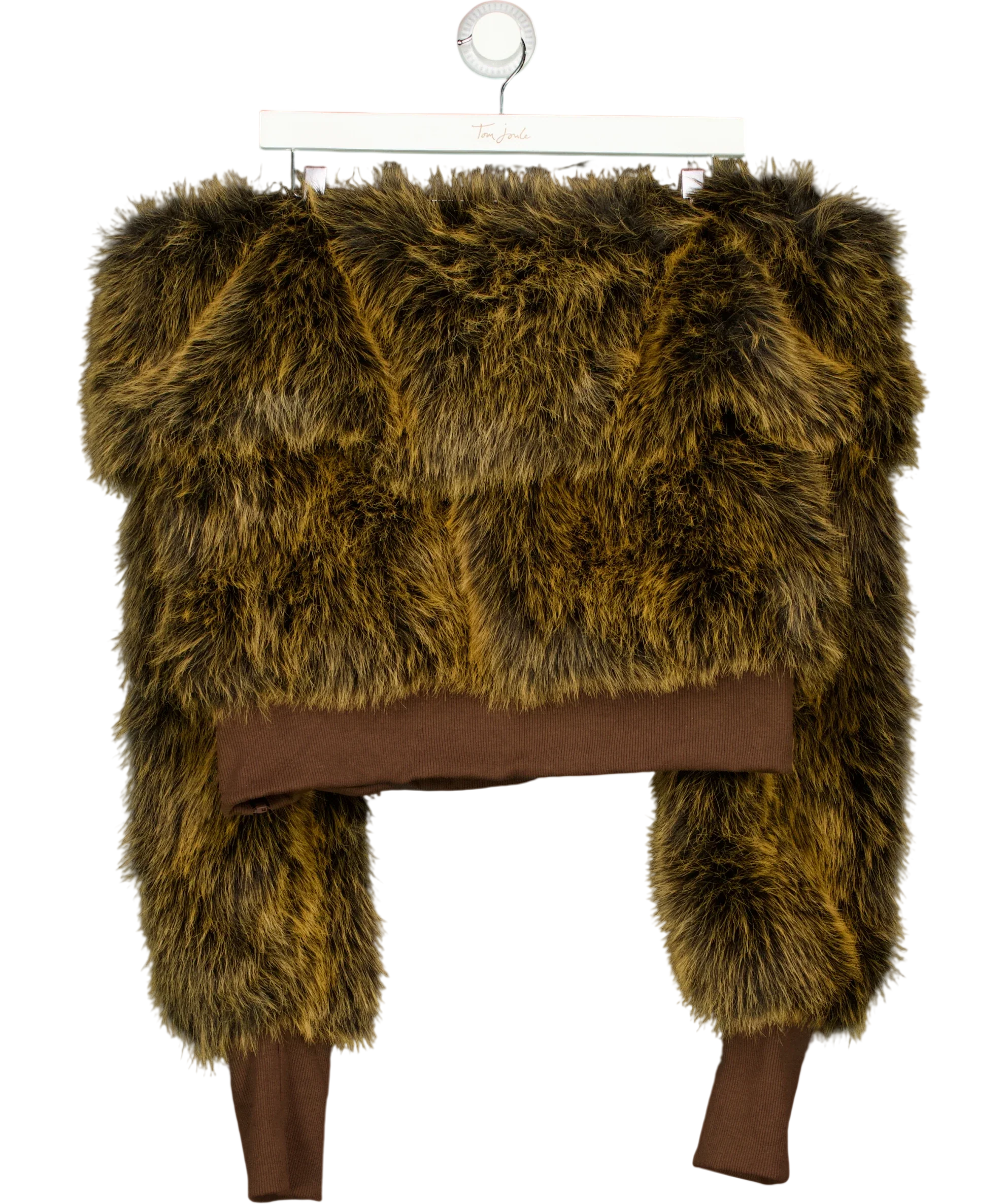 Jaded London Yellow 316 Off The Shoulder Fur Jumper Brown, size UK M/L — back
