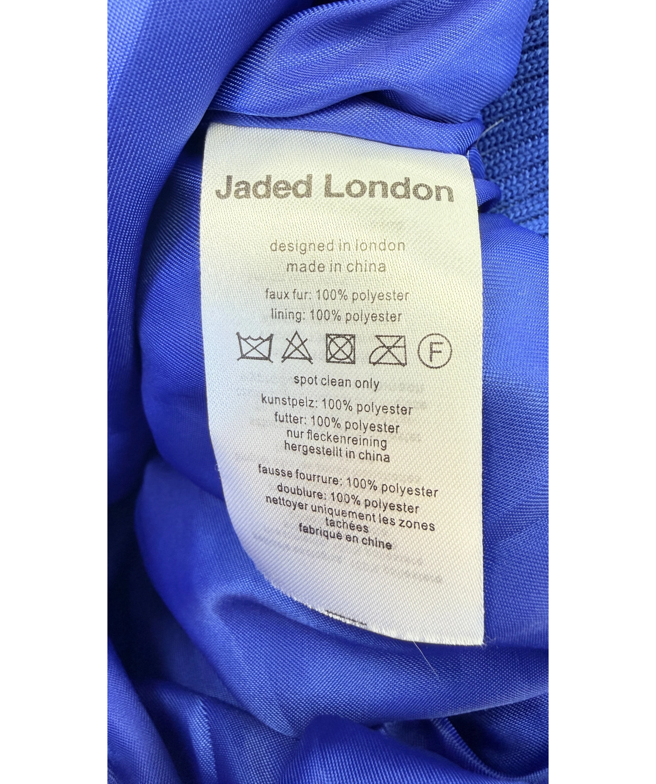 Jaded London Blue Challenger Blue Faux Fur Coat, size UK S — label
