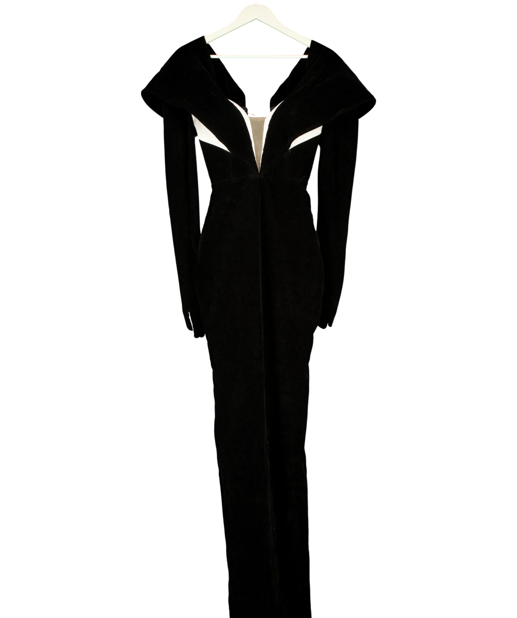 Dodona Avdiu Black Montague Off The Shoulder Hourglass Velvet Gown Black, size UK S — front