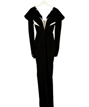 Dodona Avdiu Montague Off The Shoulder Hourglass Velvet Gown Black UK S