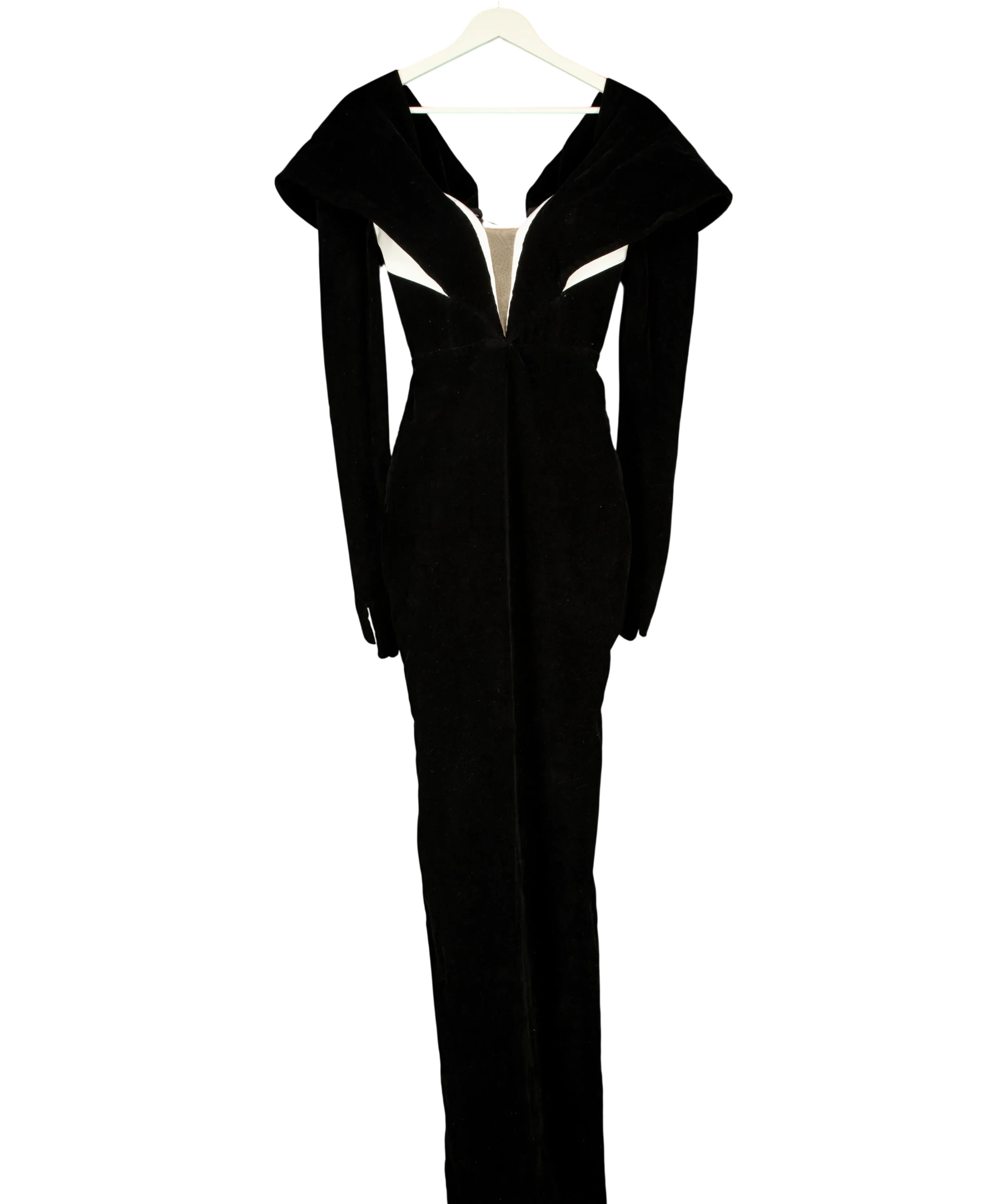 Dodona Avdiu Black Montague Off The Shoulder Hourglass Velvet Gown Black, size UK S — front
