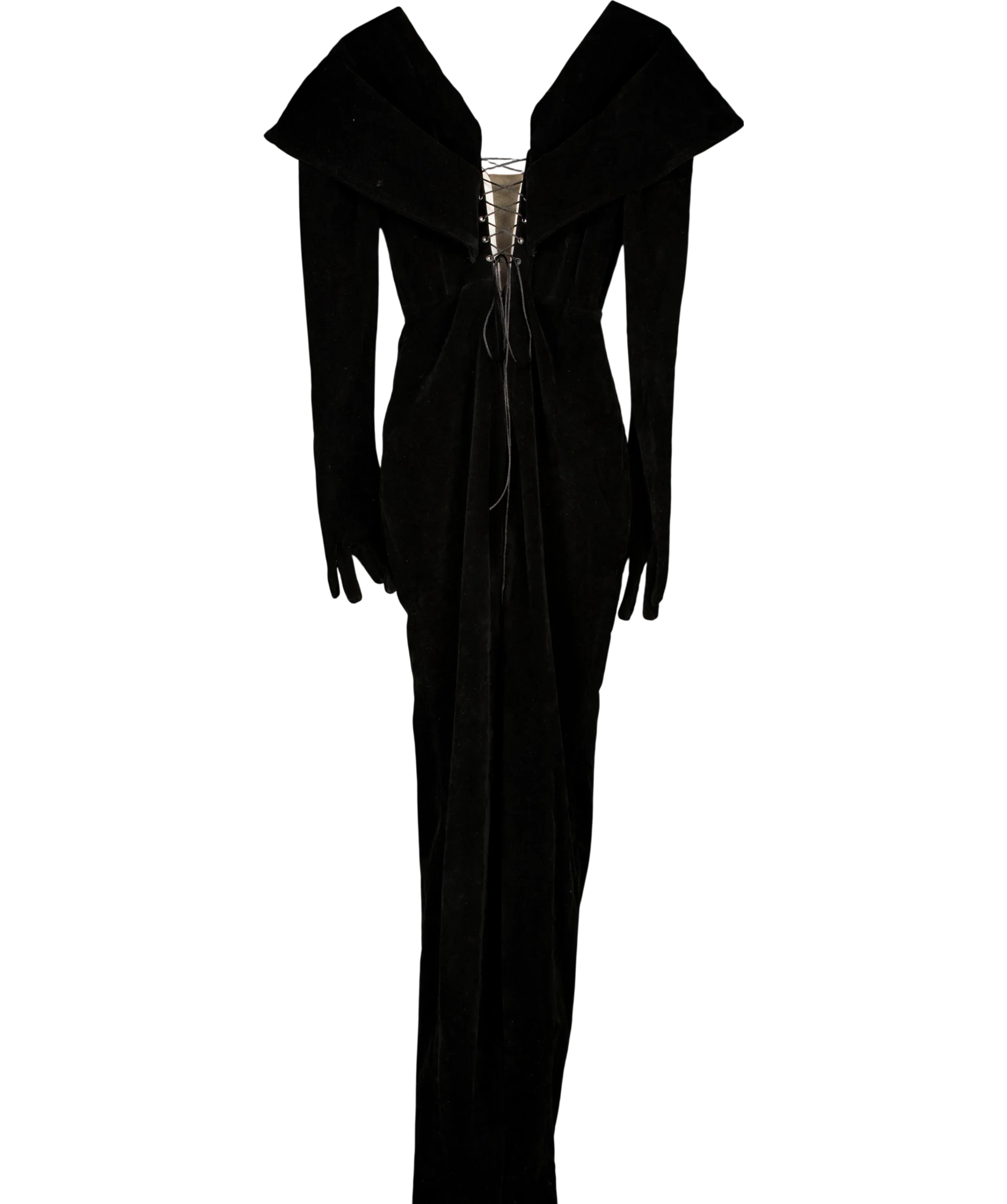 Dodona Avdiu Black Montague Off The Shoulder Hourglass Velvet Gown Black, size UK S — back