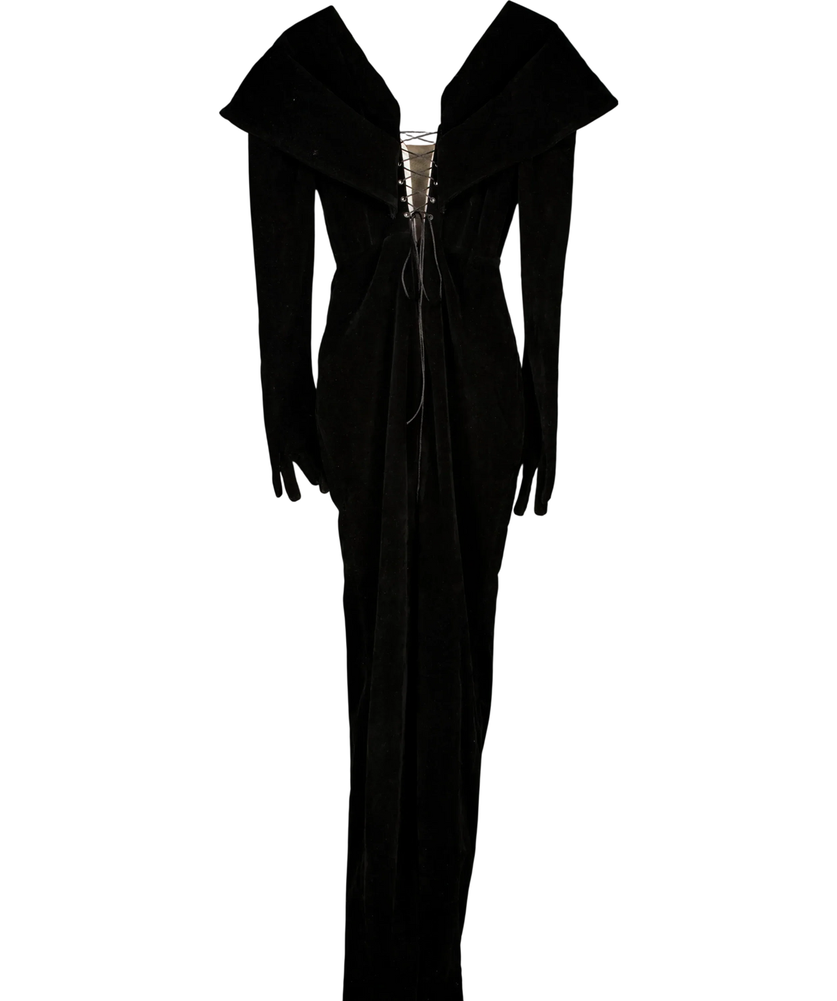 Dodona Avdiu Black Montague Off The Shoulder Hourglass Velvet Gown Black, size UK S — back