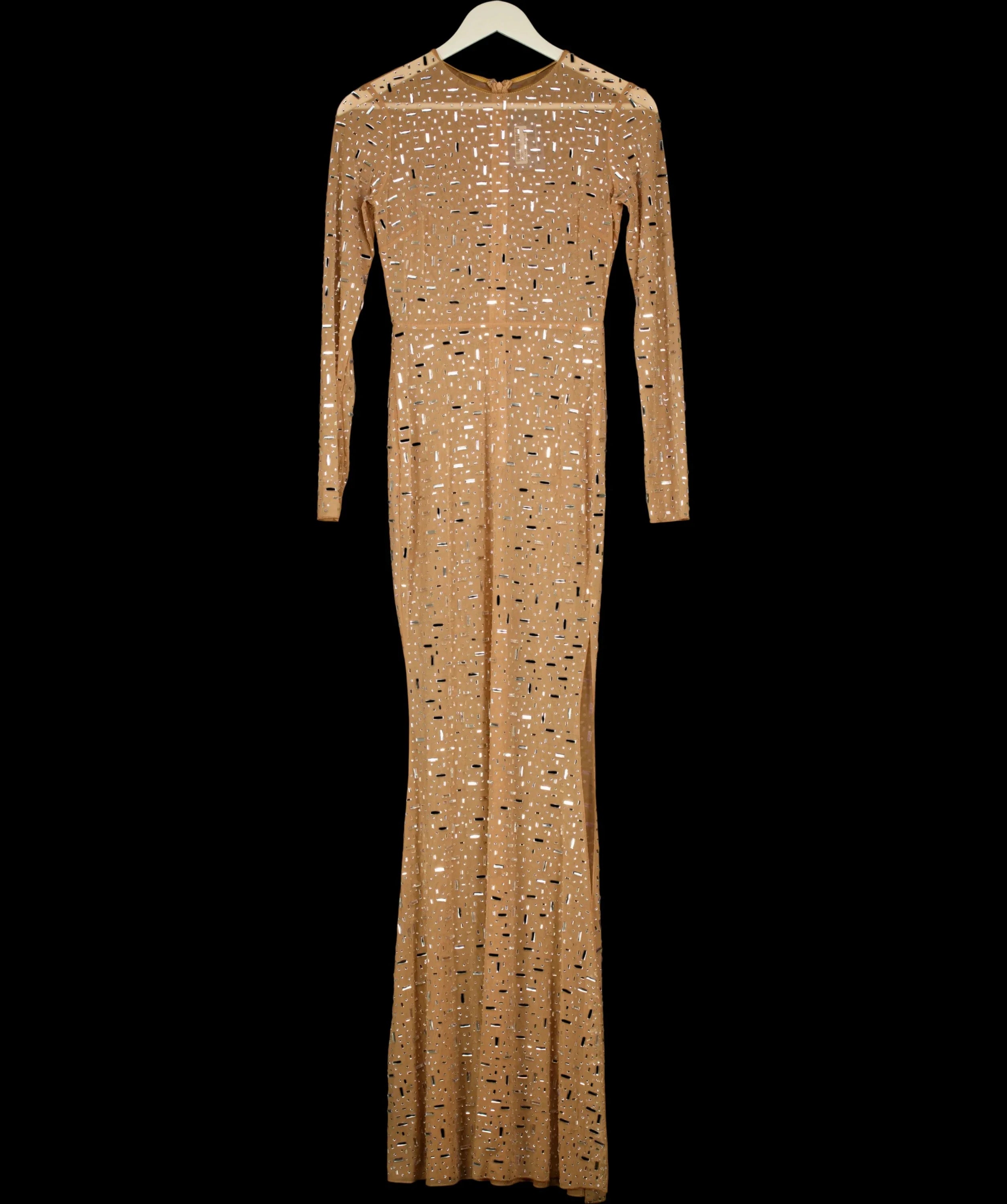Unbranded Beige mesh crystal maxi dress, size UK S — detail
