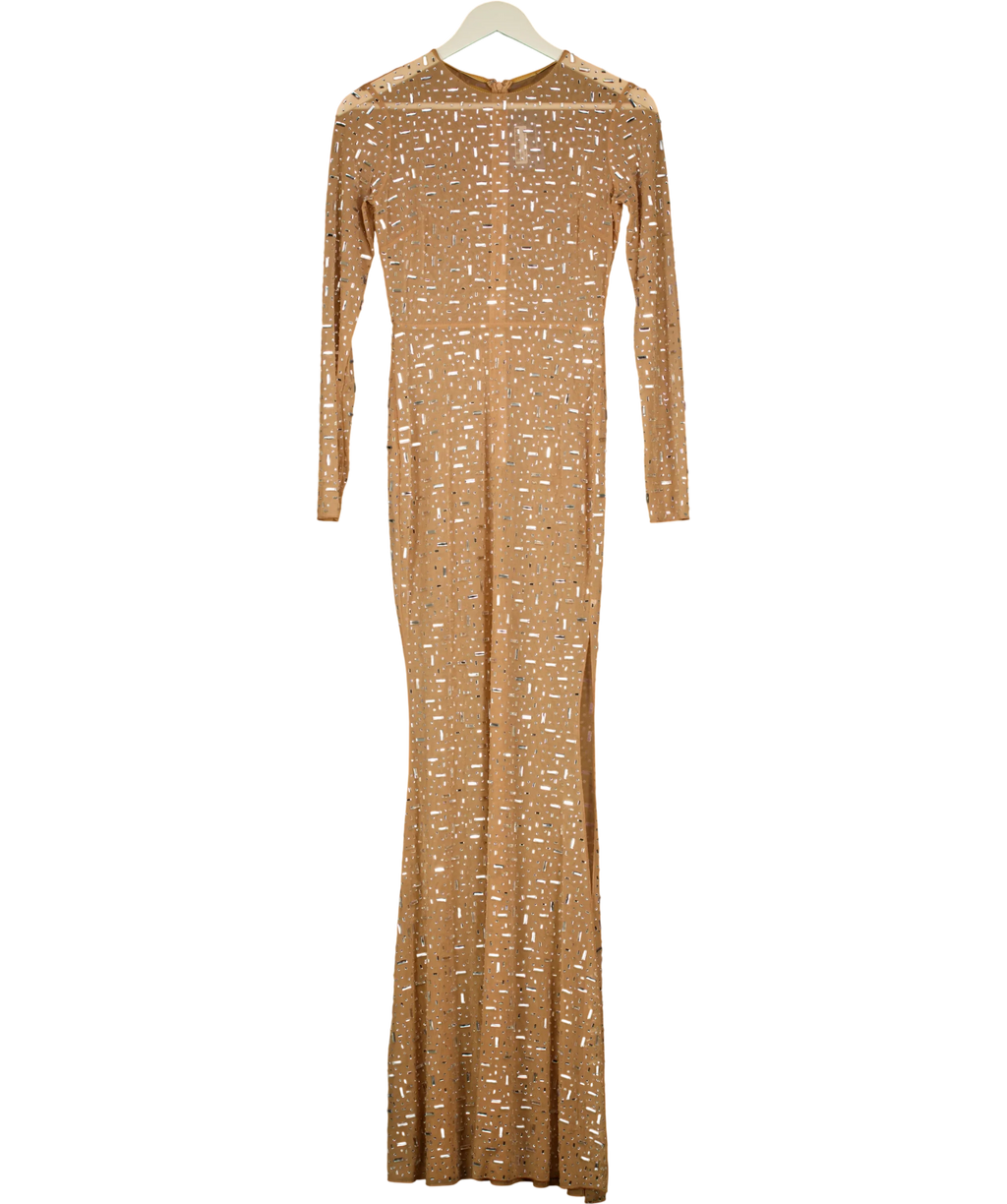 Unbranded Beige mesh crystal maxi dress, size UK S — front