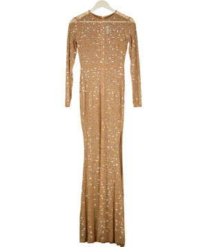 Beige Mesh Crystal Maxi Dress UK S