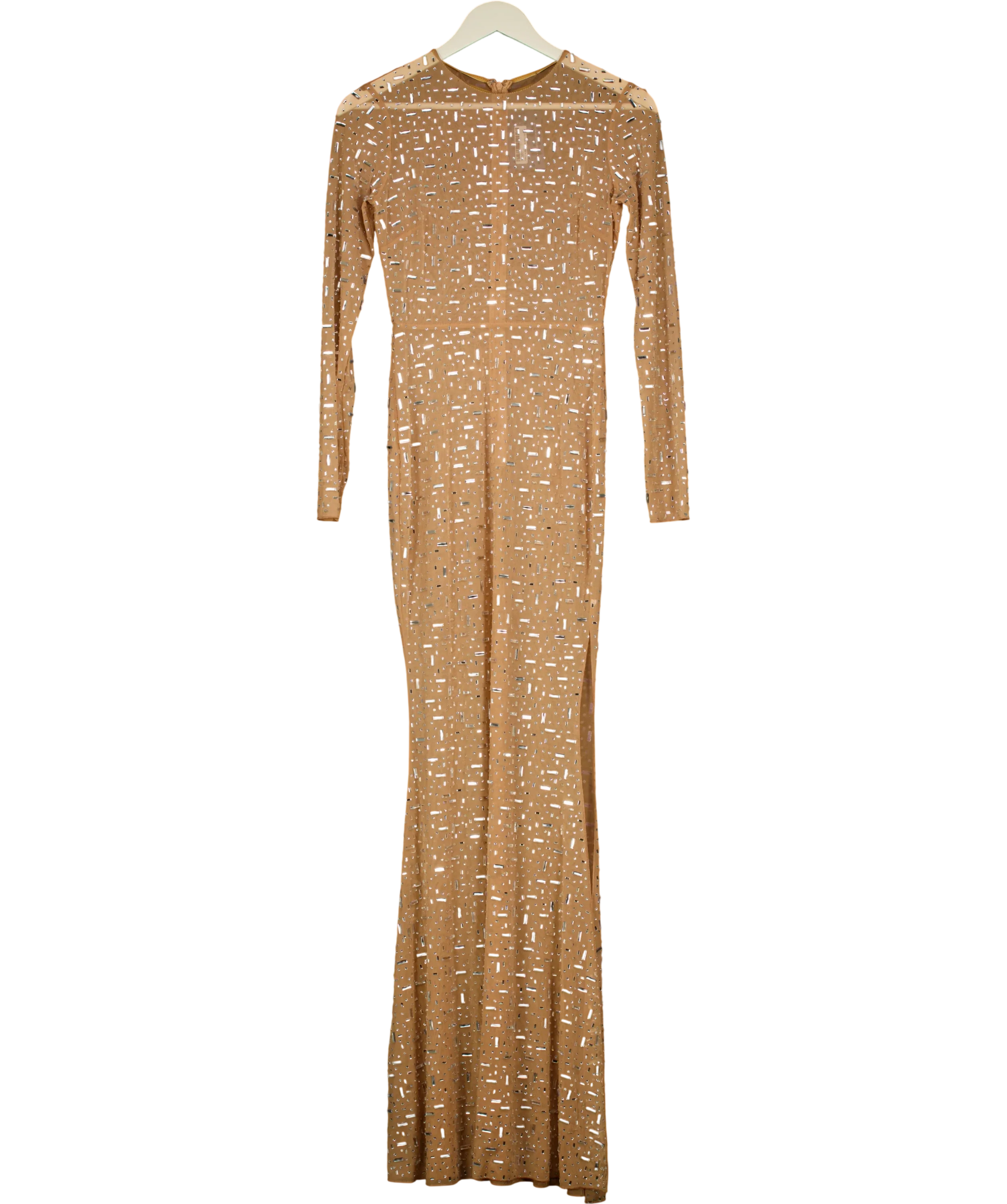 Unbranded Beige mesh crystal maxi dress, size UK S — front