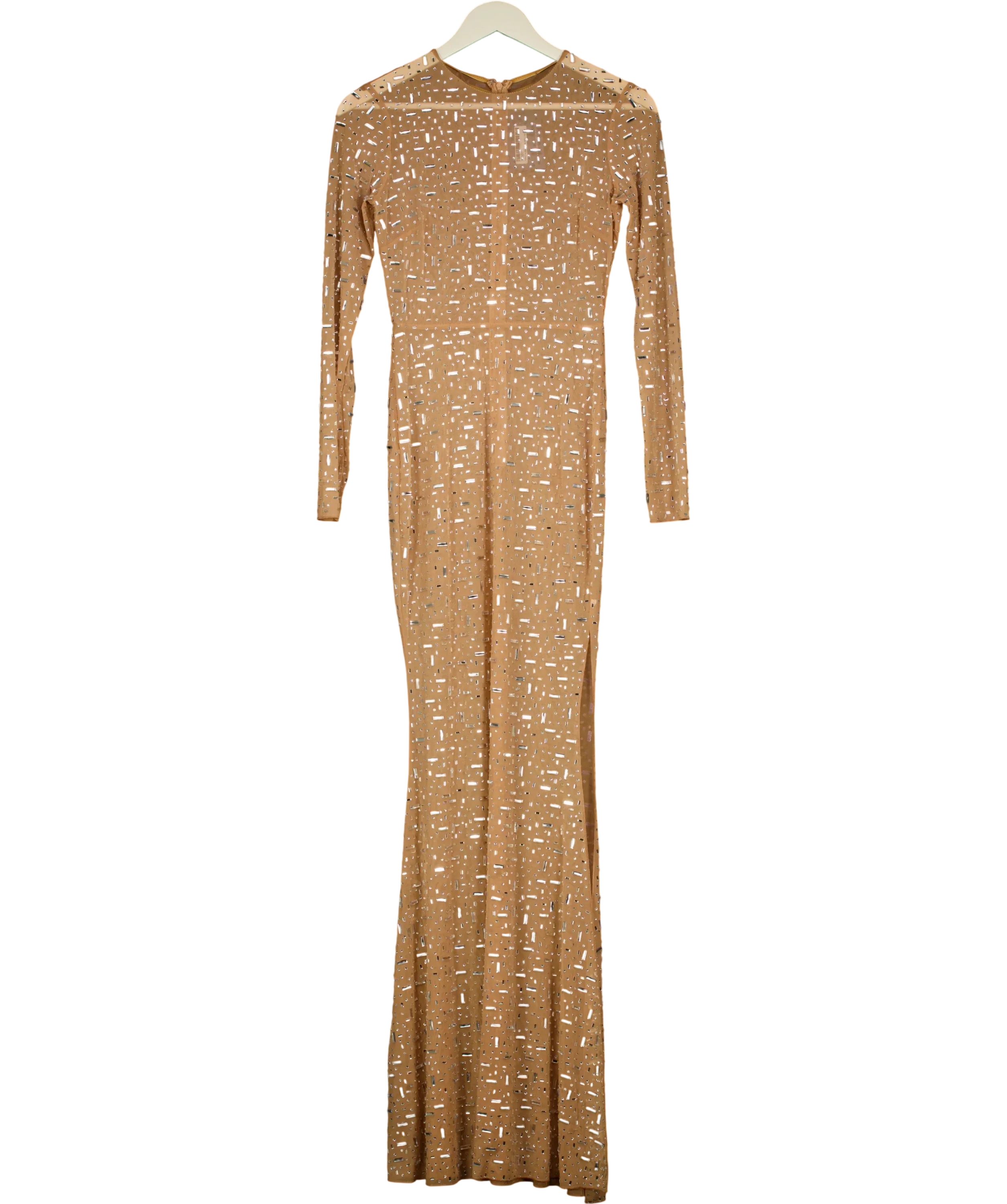 Unbranded Beige mesh crystal maxi dress, size UK S — front