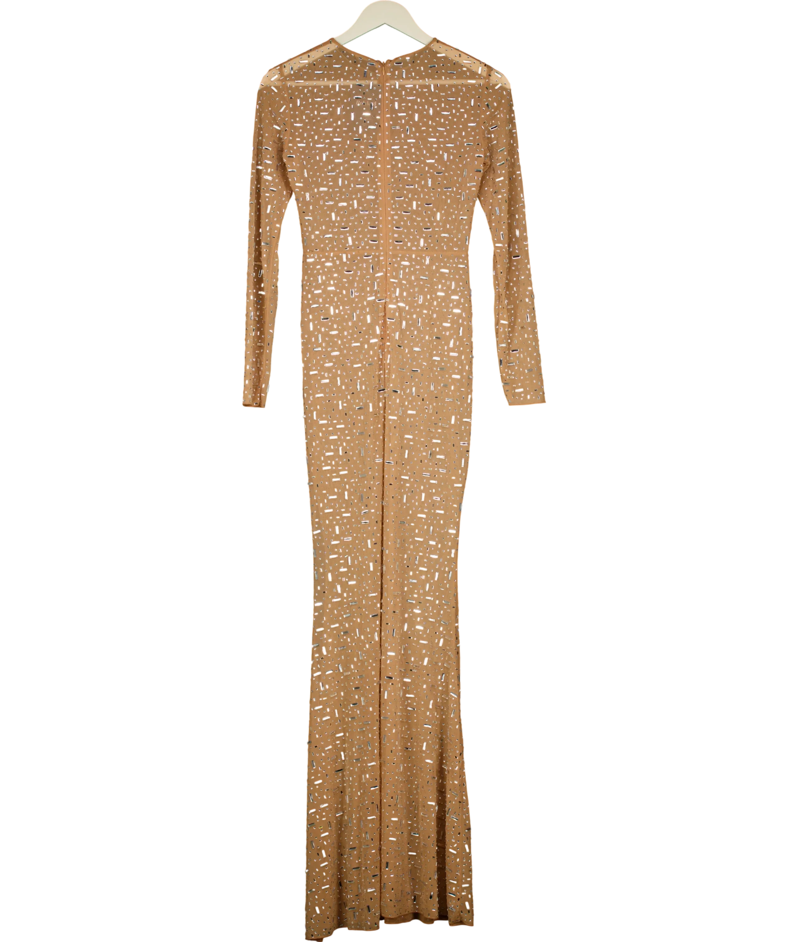 Unbranded Beige mesh crystal maxi dress, size UK S — back