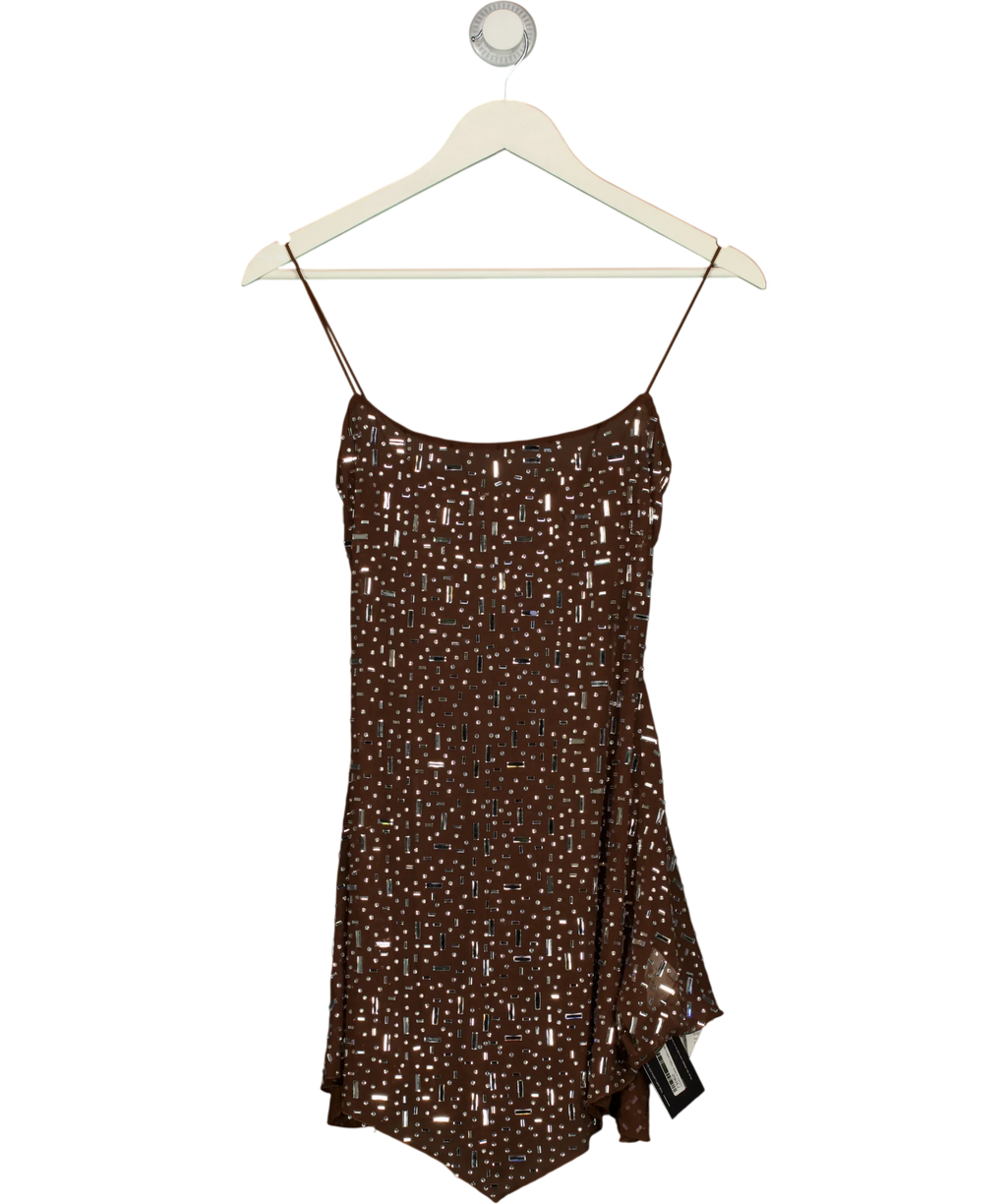 Unbranded Brown Sheer Embellished Scoop Neck Mini Dress, size UK 8 — front