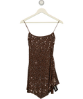 Unbranded Brown Sheer Embellished Scoop Neck Mini Dress, size UK 8 — front