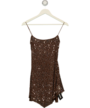 Brown Sheer Embellished Scoop Neck Mini Dress UK 8